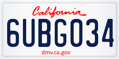 CA license plate 6UBG034
