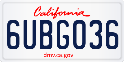 CA license plate 6UBG036