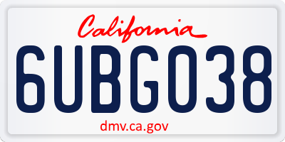 CA license plate 6UBG038