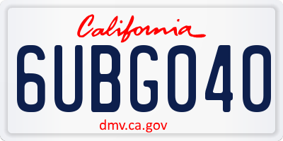 CA license plate 6UBG040