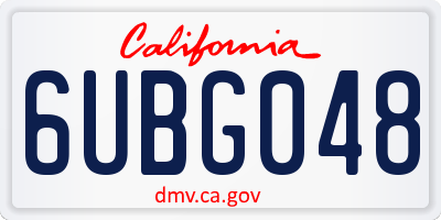 CA license plate 6UBG048