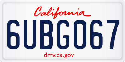 CA license plate 6UBG067
