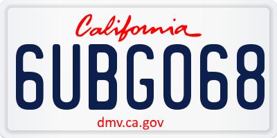 CA license plate 6UBG068