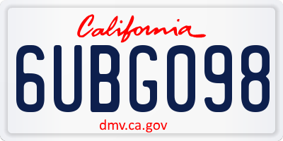 CA license plate 6UBG098