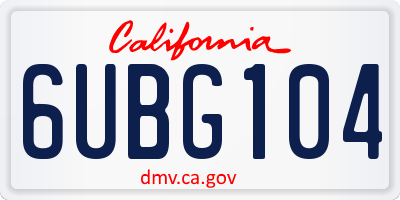 CA license plate 6UBG104