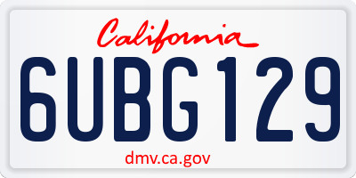 CA license plate 6UBG129