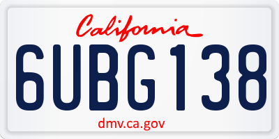 CA license plate 6UBG138
