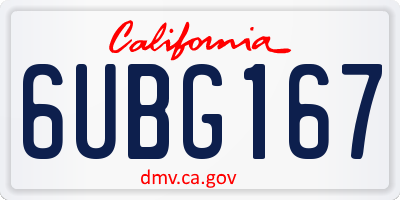 CA license plate 6UBG167