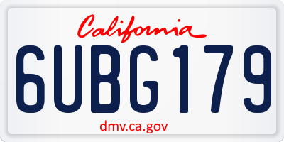 CA license plate 6UBG179