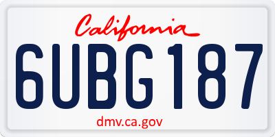 CA license plate 6UBG187
