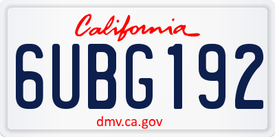 CA license plate 6UBG192