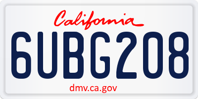 CA license plate 6UBG208