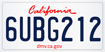 CA license plate 6UBG212