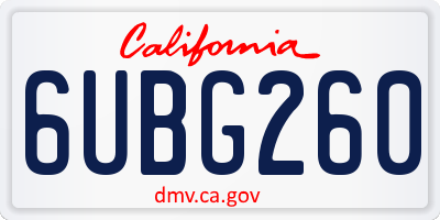 CA license plate 6UBG260
