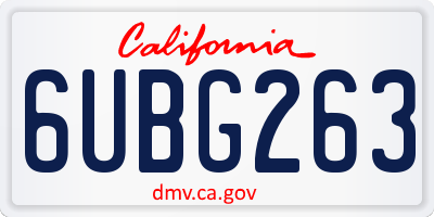 CA license plate 6UBG263