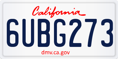 CA license plate 6UBG273