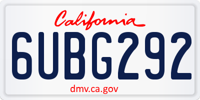 CA license plate 6UBG292