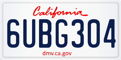 CA license plate 6UBG304