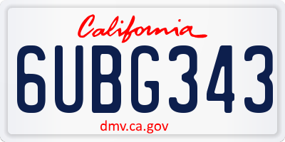 CA license plate 6UBG343
