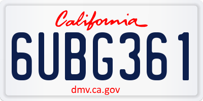 CA license plate 6UBG361