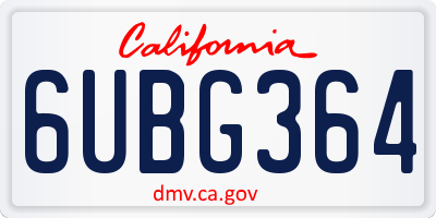 CA license plate 6UBG364