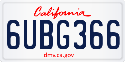 CA license plate 6UBG366