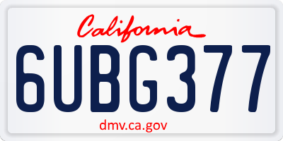 CA license plate 6UBG377