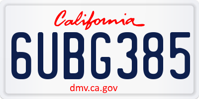 CA license plate 6UBG385
