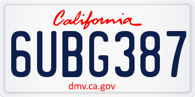 CA license plate 6UBG387