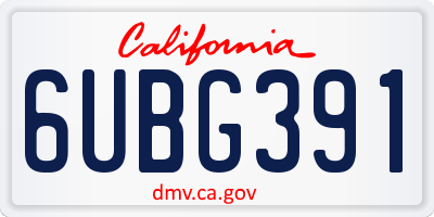 CA license plate 6UBG391