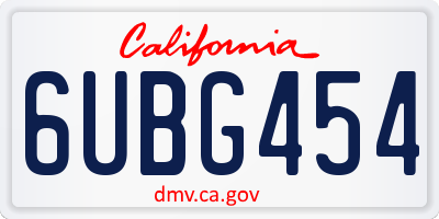 CA license plate 6UBG454