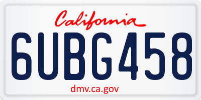 CA license plate 6UBG458