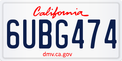 CA license plate 6UBG474