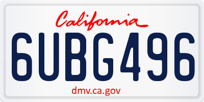 CA license plate 6UBG496