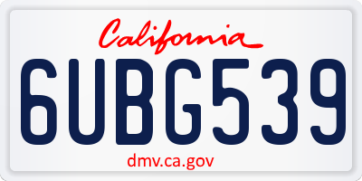 CA license plate 6UBG539