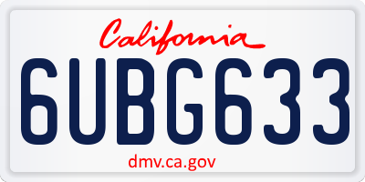 CA license plate 6UBG633