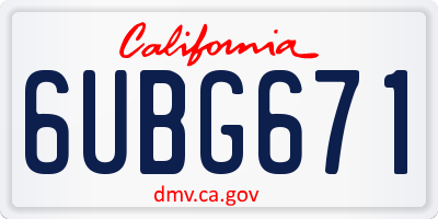 CA license plate 6UBG671