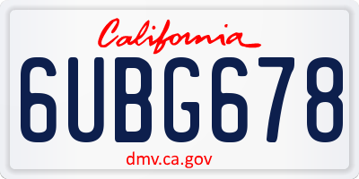 CA license plate 6UBG678
