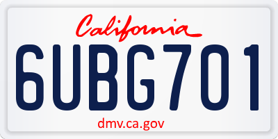 CA license plate 6UBG701