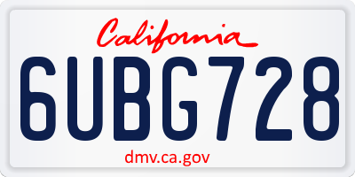 CA license plate 6UBG728