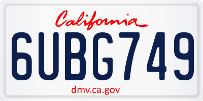 CA license plate 6UBG749