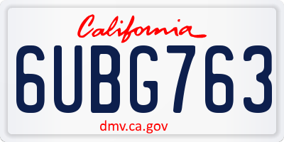CA license plate 6UBG763