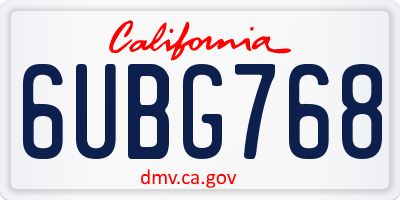 CA license plate 6UBG768
