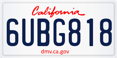 CA license plate 6UBG818