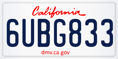 CA license plate 6UBG833