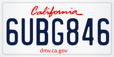 CA license plate 6UBG846