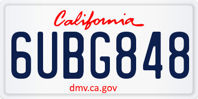 CA license plate 6UBG848