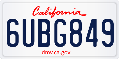 CA license plate 6UBG849