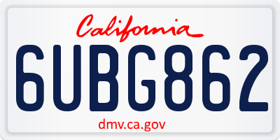 CA license plate 6UBG862