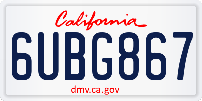 CA license plate 6UBG867